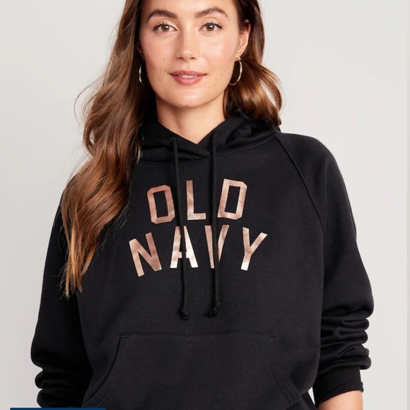 NWT OLD NAVY Oversized Fleece Logo Graphic HoodieLight Black Heather Size Large - Picture 2 of 5